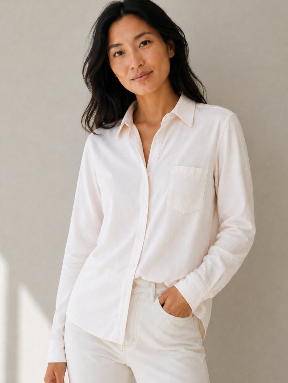 Frank & Eileen Waverly Button-Up Shirt in Blush Pink, Size L